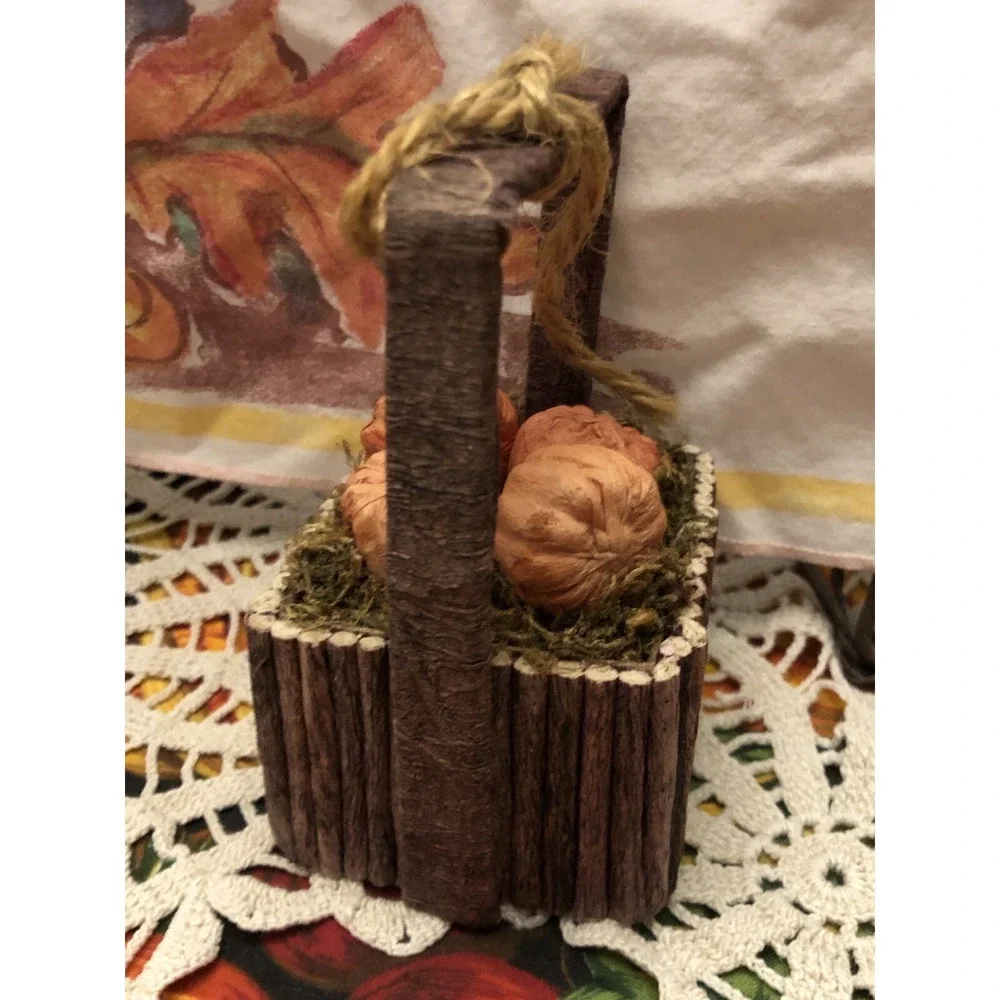 Pier 1 Imports Fall Decor Paper Mache Pumpkins Wood Stick Basket 4